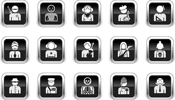 Vector illustration of Supergloss Black Icons - Professions