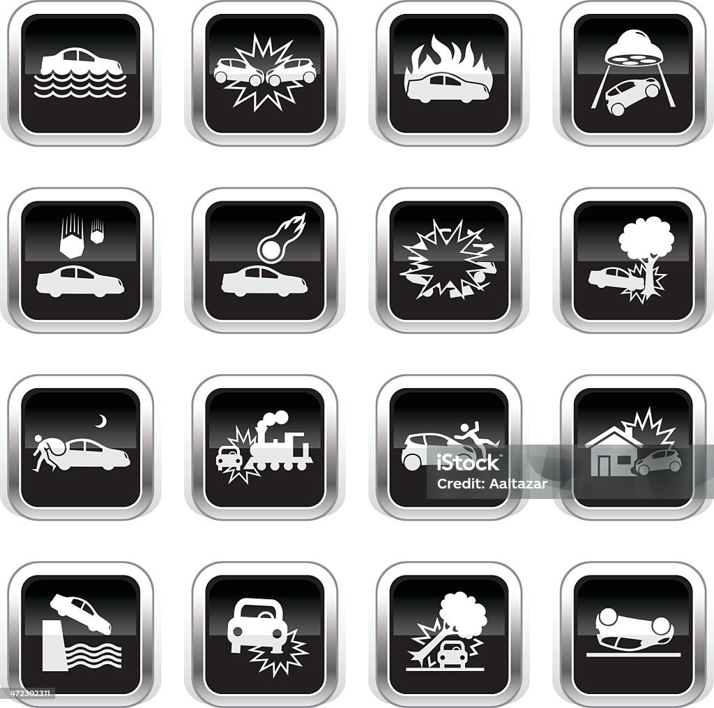 Supergloss noir icônes de voiture catastrophe - clipart vectoriel de Accident de train libre de droits