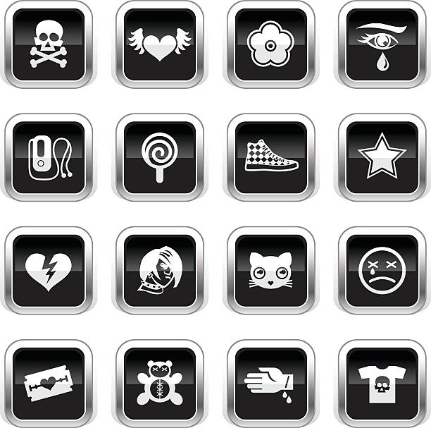 Supergloss Black Icons - Emo The icons were created using liner gradients and flat shapes. Elements are set on different layers. emo boy stock illustrations