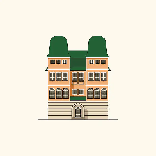 Vector illustration of Brick house with towers