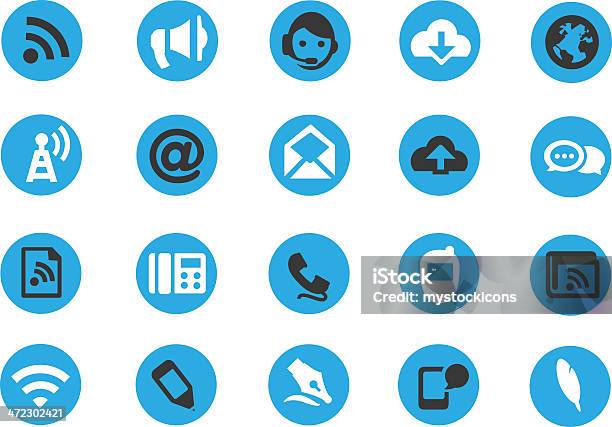 Niebieski Okrągły Ikony Komunikacji - Stockowe grafiki wektorowe i więcej obrazów Ikona - Ikona, Telefon konferencyjny, Biznes