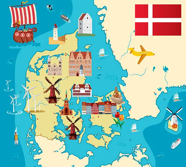 Vector illustration of Cartoon map of Denmark