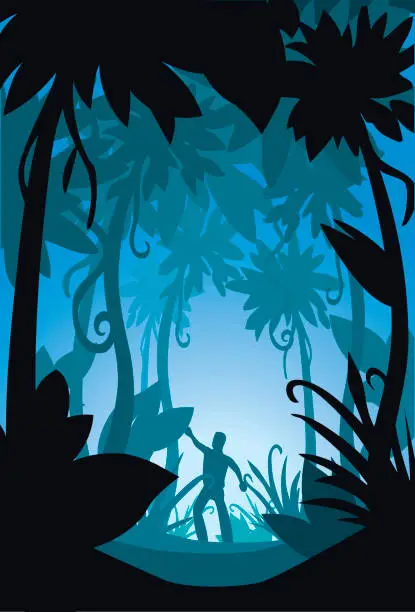 Vector illustration of Lost in the Dark Jungle