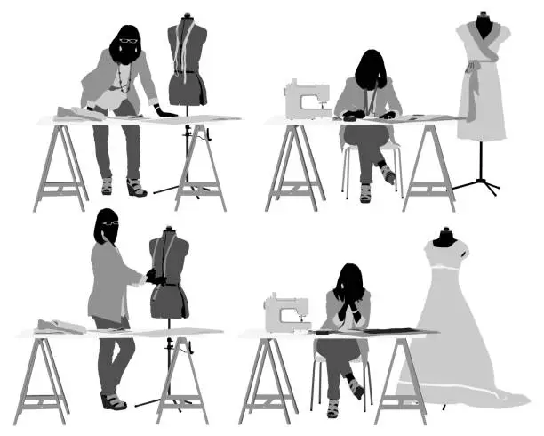 Vector illustration of Dress designer in her studio