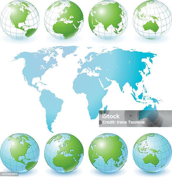 Globe Set And World Map Stock Illustration - Download Image Now - Africa, Antarctica, Arctic