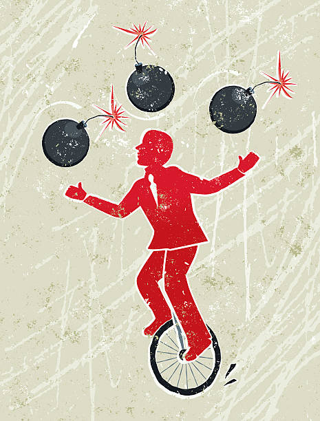 istock Business Man Juggling Lit Bombs Whilst Riding a Unicycle 472302933