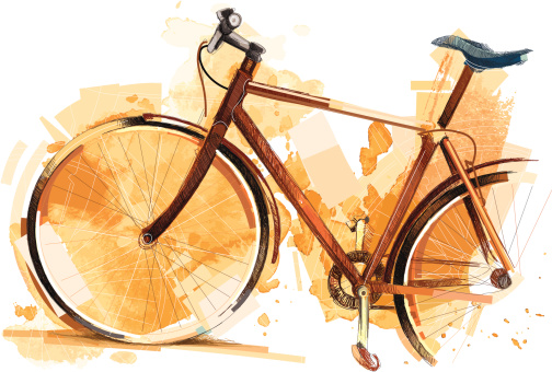 Image shows a modern bike with different sketchy colors and a watercolor-effect; vectorimage,drawing with graphic tablet; with big jpeg (350dpi); without opening paths; only one layer; no gradients; better for white backgrounds. EPS 8, no gradients