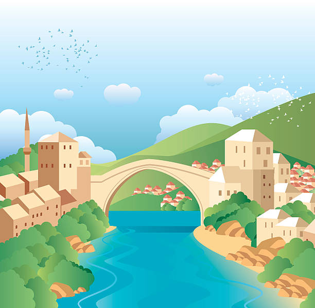 Mostor Bridge Vector Mostar Bridge stari most mostar stock illustrations