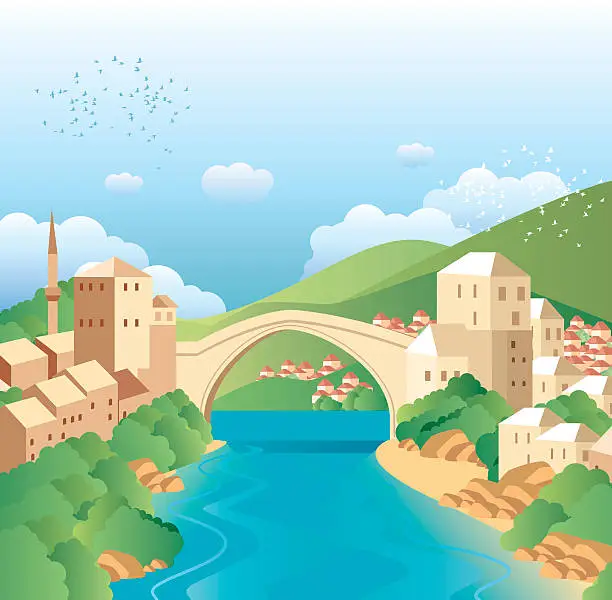 Vector illustration of Mostor Bridge