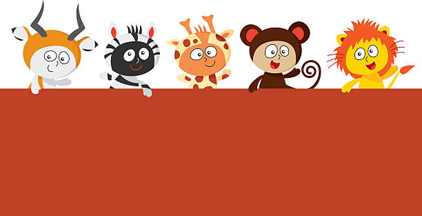 Kids wearing zoo animals costumes holding a big sign vector art illustration