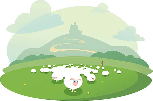 Vector illustration of Landscape with Sheep