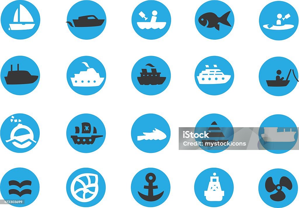 Azul iconos de navegación a vela - arte vectorial de Ferry libre de derechos