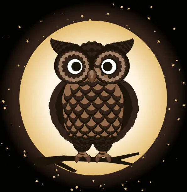 Vector illustration of Owl Perching at night