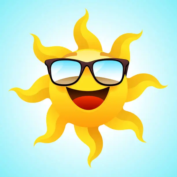 Vector illustration of Summer smiling Sun wearing glasses