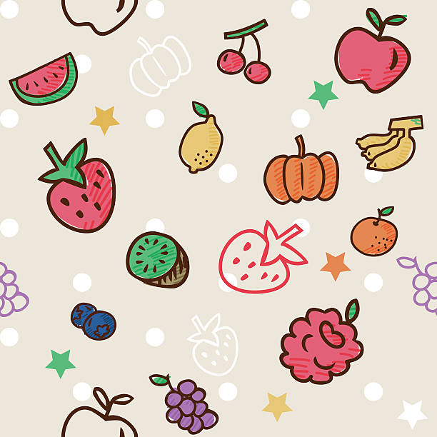 후르트 패턴 - fruit drawing watermelon pencil drawing stock illustrations