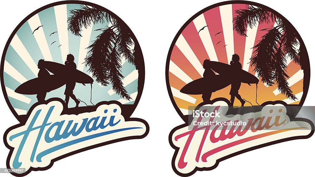 Emblema di Surf Hawaii - arte vettoriale royalty-free di Big Island - Isola di Hawaii