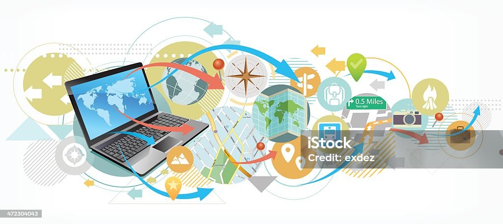 Navigating Computer Software Travel Map Navigation By Computer Stock Illustration - Download Image ...