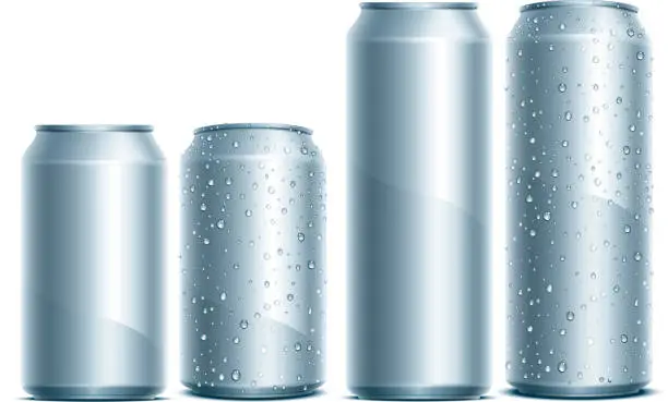 Vector illustration of Silver aluminum cans with water droplets on the sides