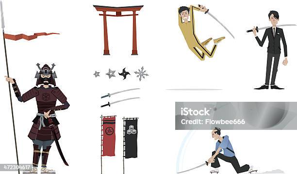 Asien Set Sammlung Stock Vektor Art und mehr Bilder von Samurai - Samurai, Flagge, Aggression