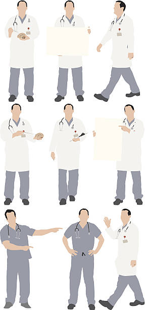 ilustraciones, imágenes clip art, dibujos animados e iconos de stock de múltiples imágenes del médico - side view nurse white background full length