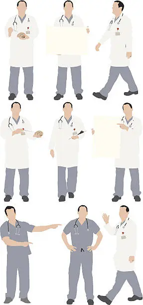 Vector illustration of Multiple images of doctor