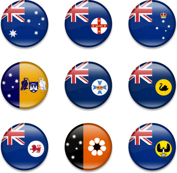 ilustrações de stock, clip art, desenhos animados e ícones de australian estados e território continental, bandeira botão de recolha - territories