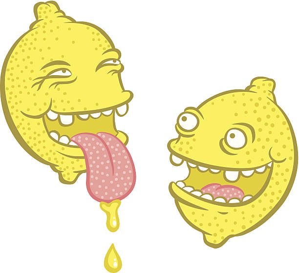 Lemons Cartoon illustration of lemons sour face stock illustrations