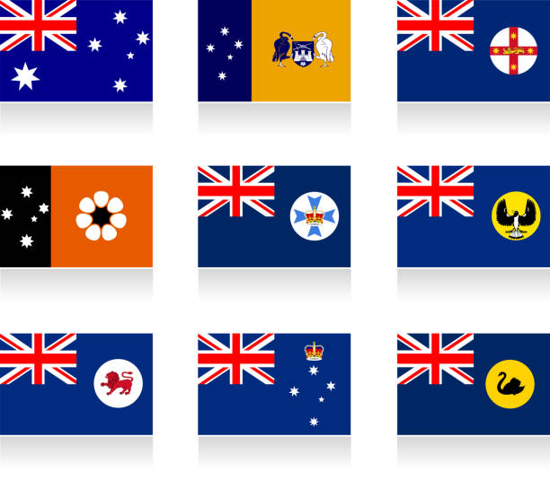 Australian states and mainland territories flag collection Eps10 file western australia flag stock illustrations