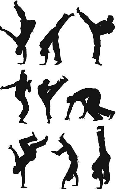 ilustrações de stock, clip art, desenhos animados e ícones de homem prática de capoeira - high kick illustrations