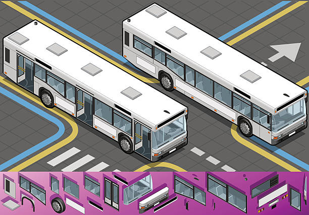illustrations, cliparts, dessins animés et icônes de isométrique bus à a ouvert ses portes - isometric car vector land vehicle