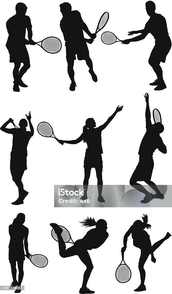 Joueurs de Tennis en action - clipart vectoriel de Tennis libre de droits