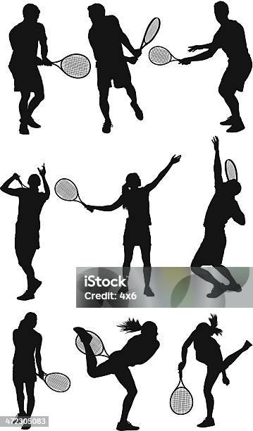 Joueurs De Tennis En Action Vecteurs libres de droits et plus d'images vectorielles de Tennis - Tennis, Jouer, Personne humaine