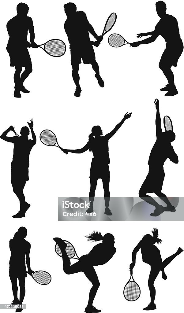 Giocatori in azione - arte vettoriale royalty-free di Tennis