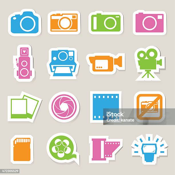카메라 스티커별 아이콘 세트 0명에 대한 스톡 벡터 아트 및 기타 이미지 - 0명, 가정용 캠코더, 개체 그룹