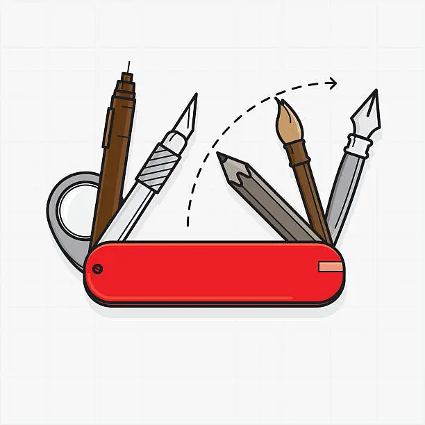 Vector illustration of Designer tools as swiss army knife