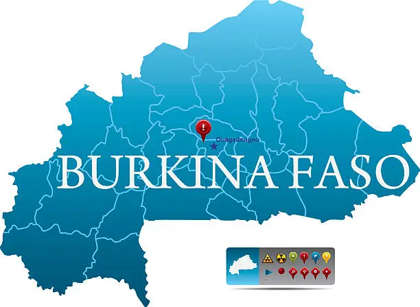 Vector illustration of Burkina Faso map with navigation icons
