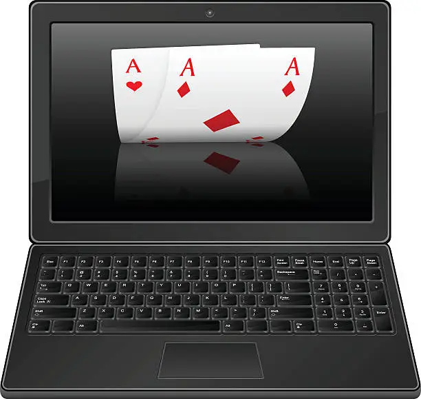 Vector illustration of laptop and poker aces