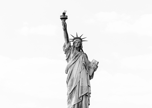 The statue of liberty in New York in monochrom.