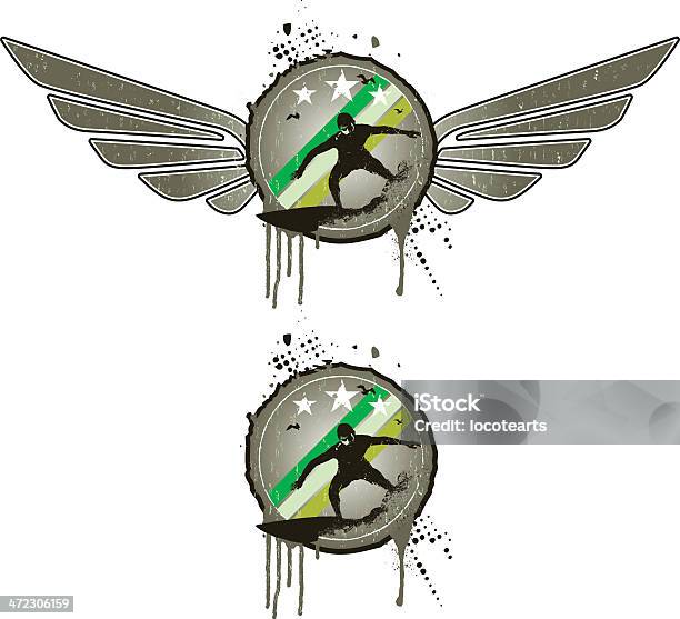 Ilustración de Protector Gris Grunge Con Surf Rider y más Vectores Libres de Derechos de Agua - Agua, Amateur, Anticuado