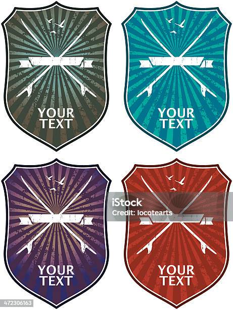 Quatre Surf Shields Avec Des Tables Vecteurs libres de droits et plus d'images vectorielles de Armoiries - Armoiries, Art, Art et Artisanat