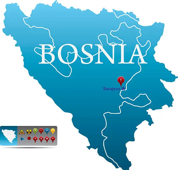 Vector illustration of Bosnia map with navigation icons