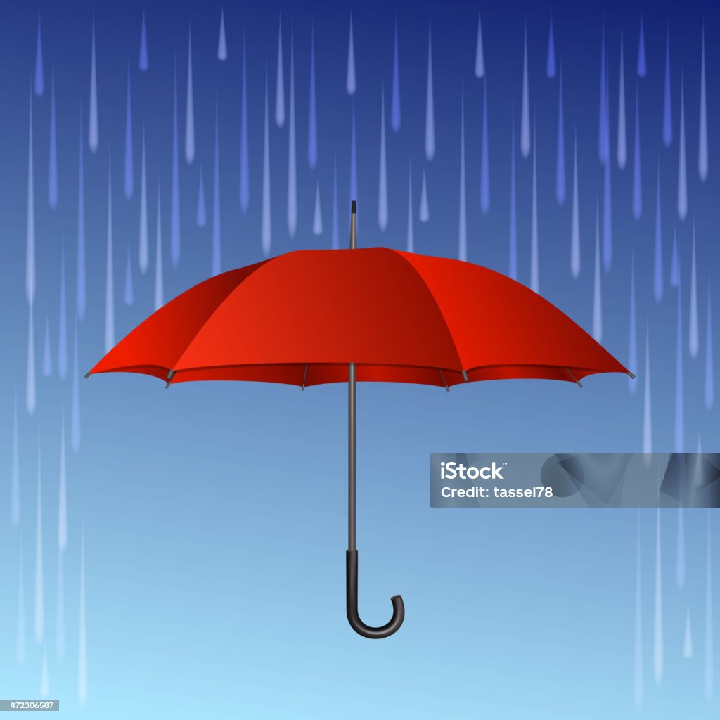Gocce di pioggia e ombrello rosso - arte vettoriale royalty-free di Accessorio personale