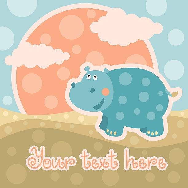 Baby background with hippopotamus and space for text Colorful cartoon background with a hippopotamus and sun silhouette sky nobody cream coloured stock illustrations