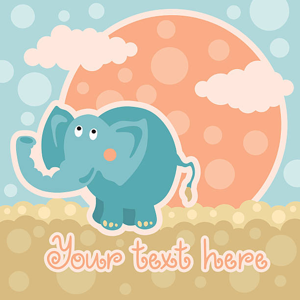 Baby background with elephant and space for text Colorful cartoon background with a elephant and sun silhouette sky nobody cream coloured stock illustrations