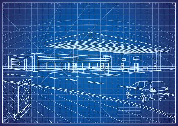 Vector illustration of Refueling Station Blueprint