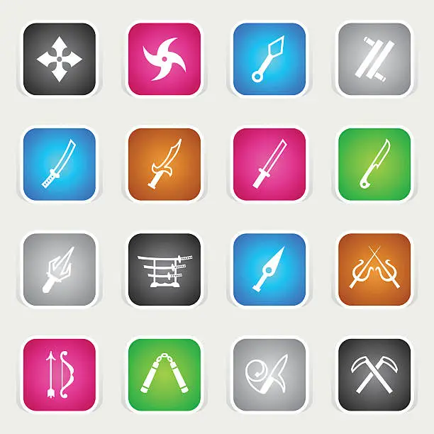 Vector illustration of Multicolor Icons - Ninja Weapons