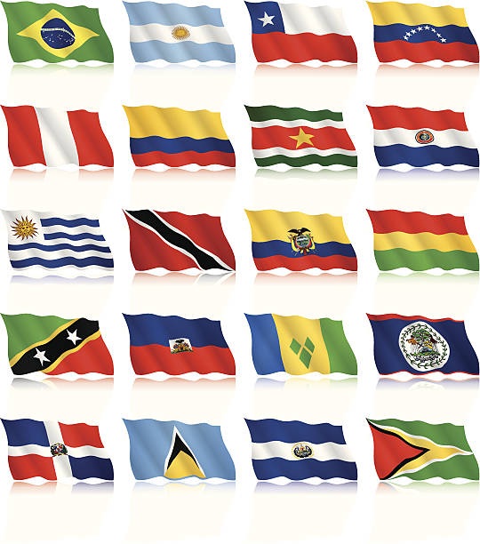 ilustraciones, imágenes clip art, dibujos animados e iconos de stock de agitando flags y américa central y del sur - flag of guyana