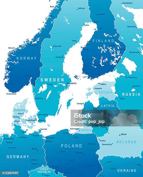 Carte De La Région De La Mer Baltiqueunis Et Des Villes De La Vecteurs libres de droits et plus d'images vectorielles de Carte