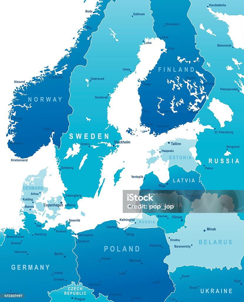 マップのバルト海諸国と都市エリア - 地図�のロイヤリティフリーベクトルアート