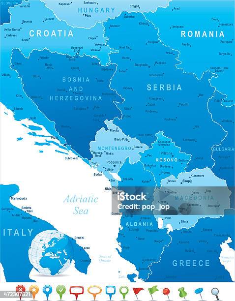 맵 중환 발칸 지역주 도시 아이콘 지도에 대한 스톡 벡터 아트 및 기타 이미지 - 지도, 거리 표지판, 거리표식